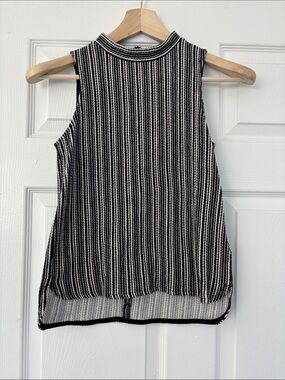 Madewell 100% Cotton Knit Black and White Striped Mock Neck Top